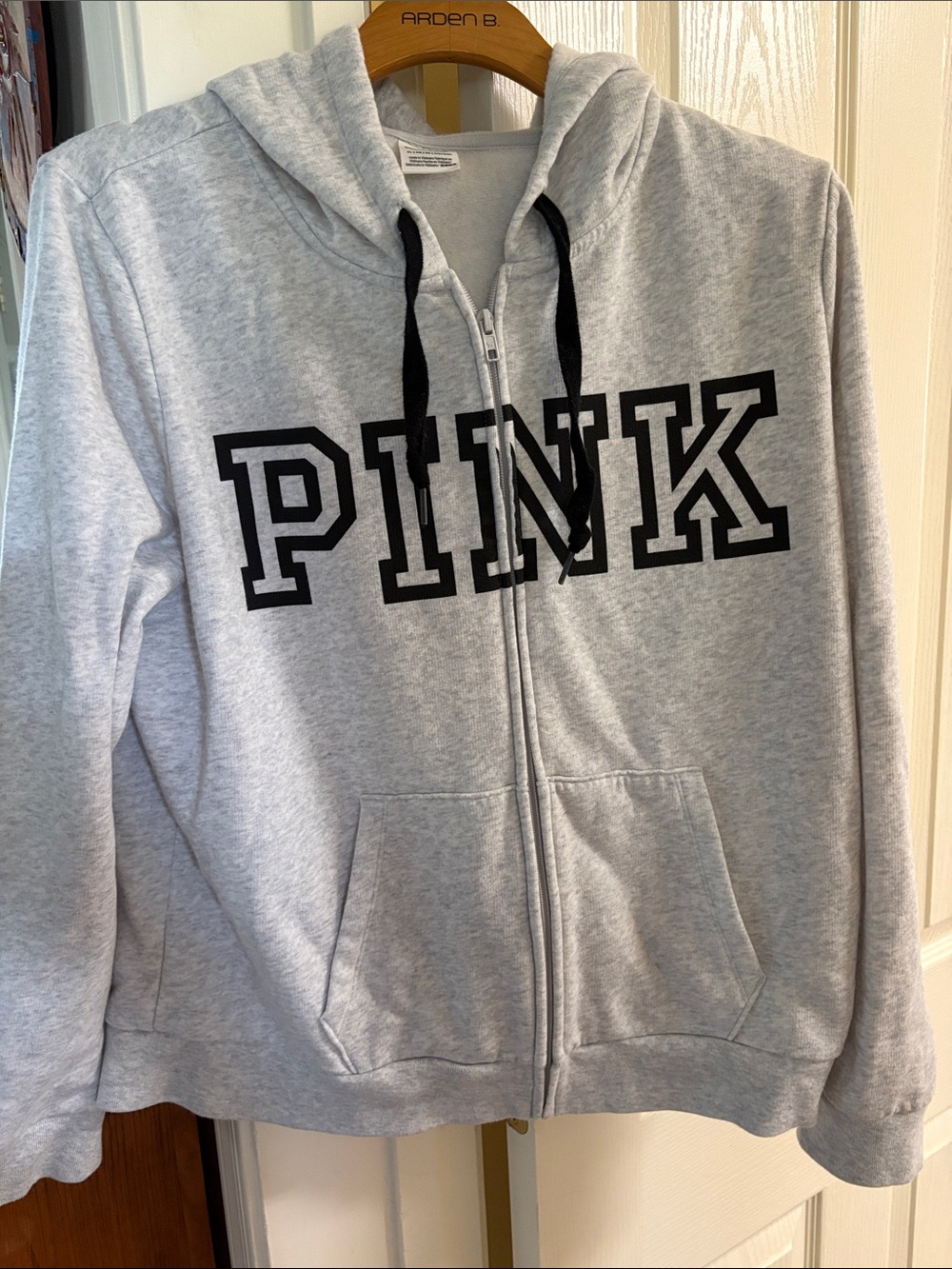 PINK Victoria's Secret Gray Zip-Up Hoodie with Black Logo